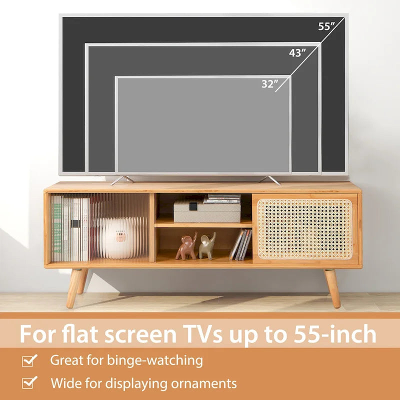 Modern TV Stand Entertainment Center Media Console with Rattan