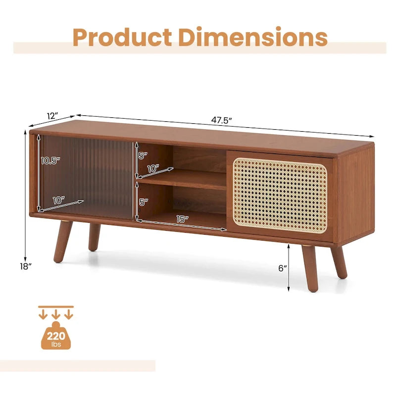 Modern TV Stand Entertainment Center Media Console with Rattan