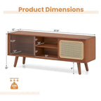 Modern TV Stand Entertainment Center Media Console with Rattan