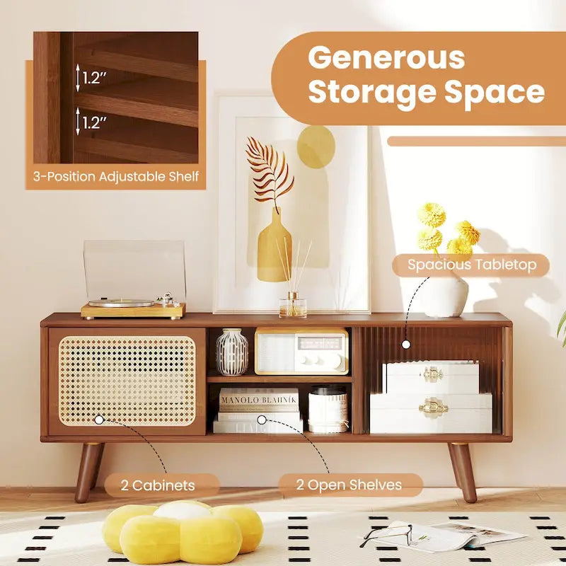 Modern TV Stand Entertainment Center Media Console with Rattan