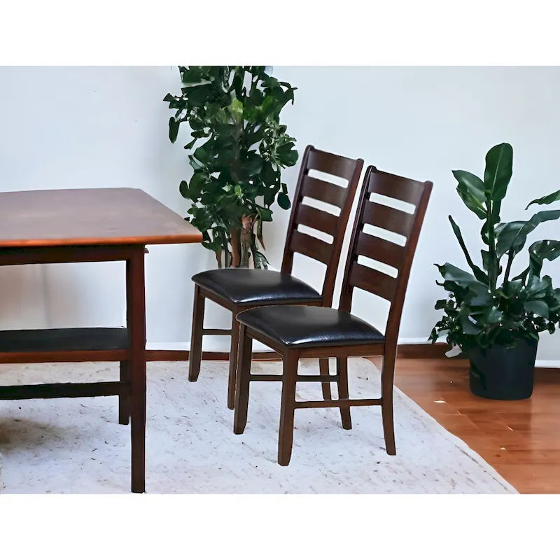 Faux Leather Ladder Back Side Chairs and Solid Wood Set of 2 - 23 L x 20 W x 40 H