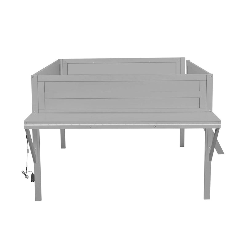 Twin Size Wood Gaming Loft Bed with Desk and LED, Grey