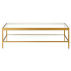 Contemporary 54-Inch Rectangular Coffee Table Glass Top with Steel Base Bottom Storage Shelf Perfect for Living Room