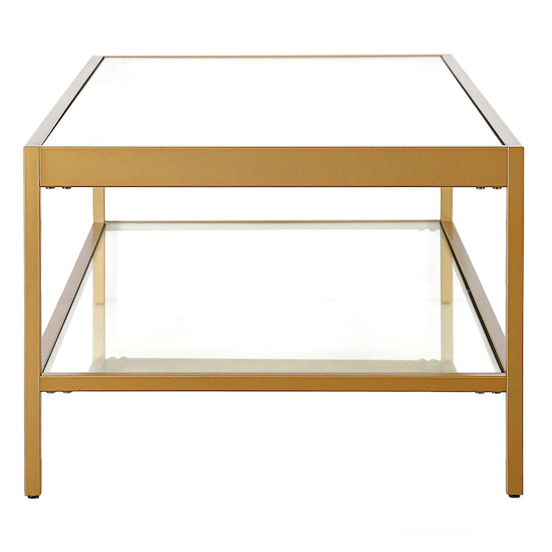 Contemporary 54-Inch Rectangular Coffee Table Glass Top with Steel Base Bottom Storage Shelf Perfect for Living Room