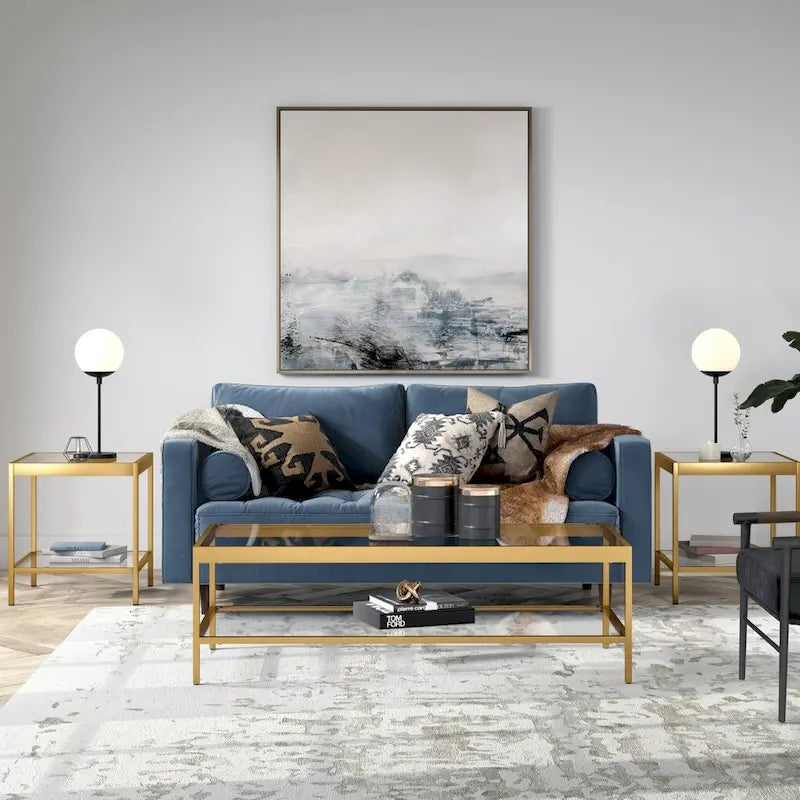 Contemporary 54-Inch Rectangular Coffee Table Glass Top with Steel Base Bottom Storage Shelf Perfect for Living Room