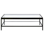 Contemporary 54-Inch Rectangular Coffee Table Glass Top with Steel Base Bottom Storage Shelf Perfect for Living Room
