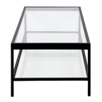 Contemporary 54-Inch Rectangular Coffee Table Glass Top with Steel Base Bottom Storage Shelf Perfect for Living Room