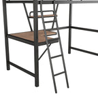 Modern Loft Bed with Desk and Storage Shelf, Heavy Duty Metal Loft Bed Frame with Safety Guardrails & Ladder for Kids Teens