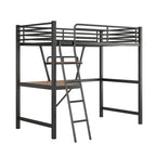 Modern Loft Bed with Desk and Storage Shelf, Heavy Duty Metal Loft Bed Frame with Safety Guardrails & Ladder for Kids Teens