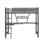 Modern Loft Bed with Desk and Storage Shelf, Heavy Duty Metal Loft Bed Frame with Safety Guardrails & Ladder for Kids Teens