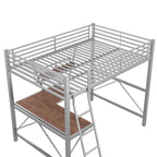 Modern Loft Bed with Desk and Storage Shelf, Heavy Duty Metal Loft Bed Frame with Safety Guardrails & Ladder for Kids Teens