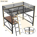 Modern Loft Bed with Desk and Storage Shelf, Heavy Duty Metal Loft Bed Frame with Safety Guardrails & Ladder for Kids Teens