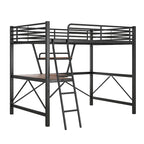 Modern Loft Bed with Desk and Storage Shelf, Heavy Duty Metal Loft Bed Frame with Safety Guardrails & Ladder for Kids Teens