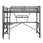 Modern Loft Bed with Desk and Storage Shelf, Heavy Duty Metal Loft Bed Frame with Safety Guardrails & Ladder for Kids Teens