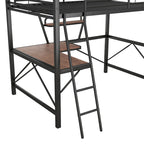 Modern Loft Bed with Desk and Storage Shelf, Heavy Duty Metal Loft Bed Frame with Safety Guardrails & Ladder for Kids Teens