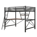 Modern Loft Bed with Desk and Storage Shelf, Heavy Duty Metal Loft Bed Frame with Safety Guardrails & Ladder for Kids Teens