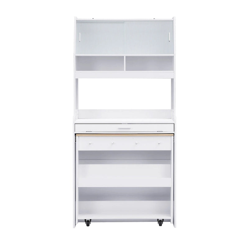 Multifunctional Cupboard Buffet with Storage Shelf,Side Hooks,Hutch and Foldable Dining Table