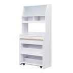 Multifunctional Cupboard Buffet with Storage Shelf,Side Hooks,Hutch and Foldable Dining Table
