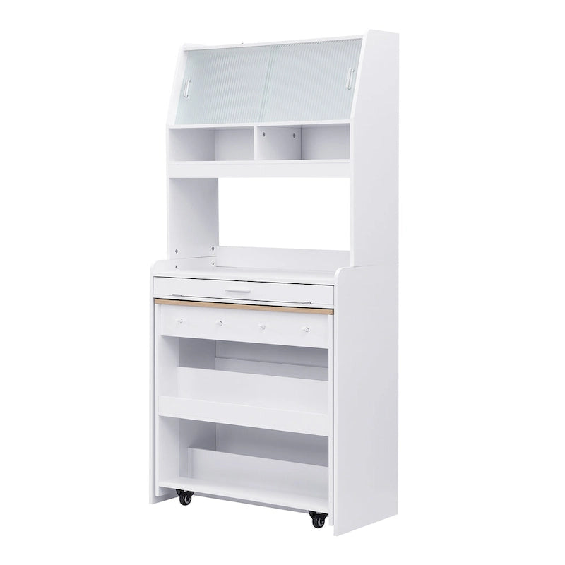 Multifunctional Cupboard Buffet with Storage Shelf,Side Hooks,Hutch and Foldable Dining Table