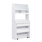 Multifunctional Cupboard Buffet with Storage Shelf,Side Hooks,Hutch and Foldable Dining Table