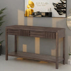 51.3 MDF Classic Stripe Console Table - Ash Veneer & Fir Wood Legs with 2 Drawers