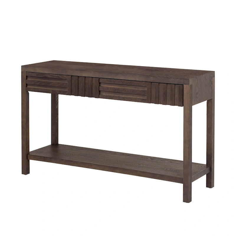 51.3 MDF Classic Stripe Console Table - Ash Veneer & Fir Wood Legs with 2 Drawers