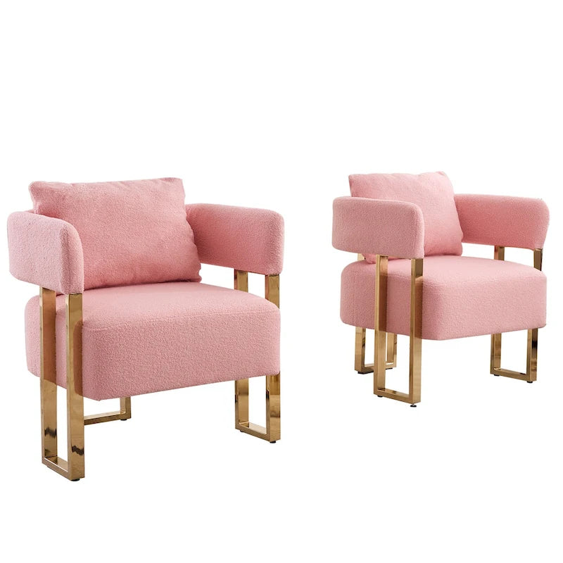 Pink 24.41 Upholstered Accent Chair with Gold Legs (Set of 2)