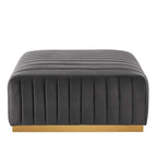 Channel Tufted Performance Velvet Ottoman