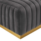 Channel Tufted Performance Velvet Ottoman