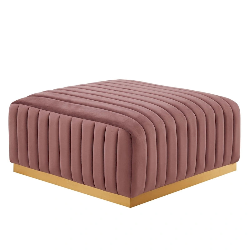 Channel Tufted Performance Velvet Ottoman