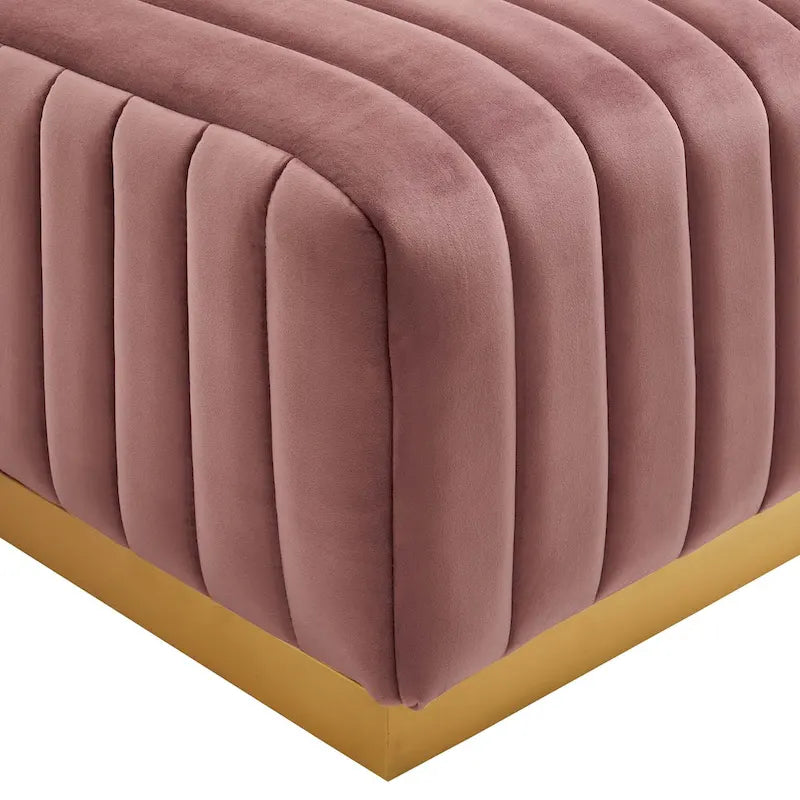 Channel Tufted Performance Velvet Ottoman