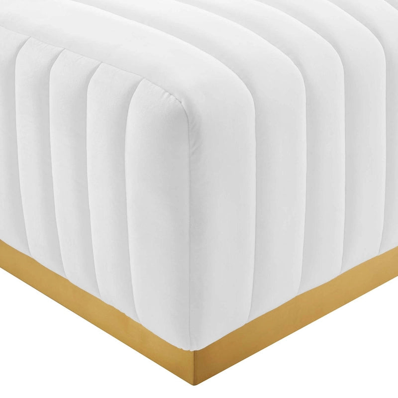 Channel Tufted Performance Velvet Ottoman