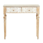 Wood Floral Intricately Carved 2 Drawers Console Table - Brown - 16W x 36L x 33H