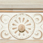 Wood Floral Intricately Carved 2 Drawers Console Table - Brown - 16W x 36L x 33H