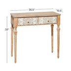 Wood Floral Intricately Carved 2 Drawers Console Table - Brown - 16W x 36L x 33H