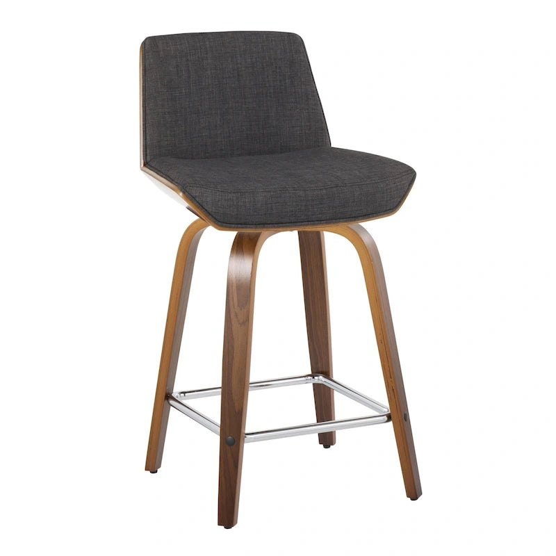 24 Fixed-Height Counter Stool with Bent Wood Legs & Square Footrest (Set of 2)