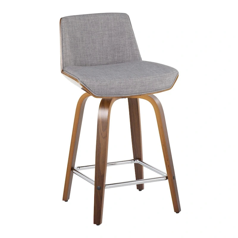 24 Fixed-Height Counter Stool with Bent Wood Legs & Square Footrest (Set of 2)