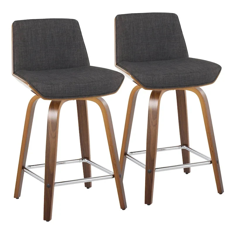 24 Fixed-Height Counter Stool with Bent Wood Legs & Square Footrest (Set of 2)