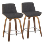 24 Fixed-Height Counter Stool with Bent Wood Legs & Square Footrest (Set of 2)