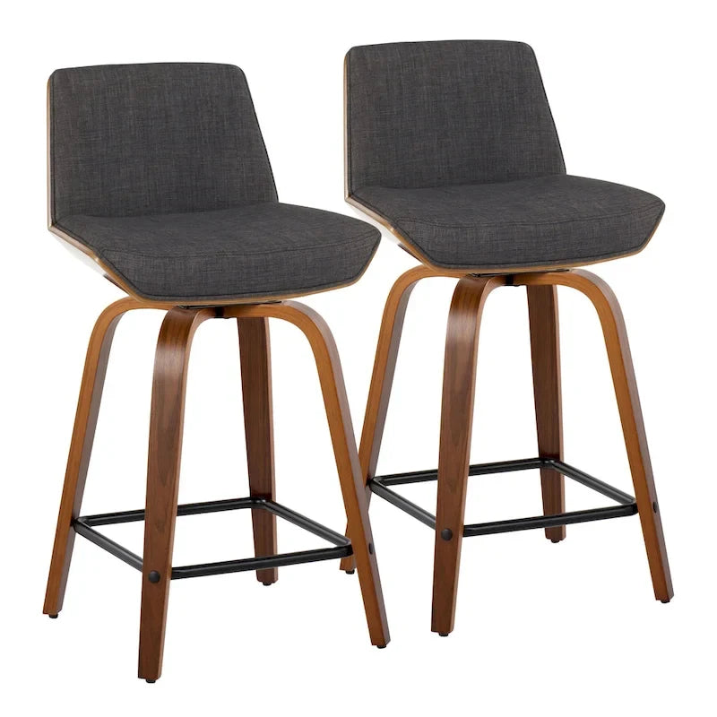 24 Fixed-Height Counter Stool with Bent Wood Legs & Square Footrest (Set of 2)