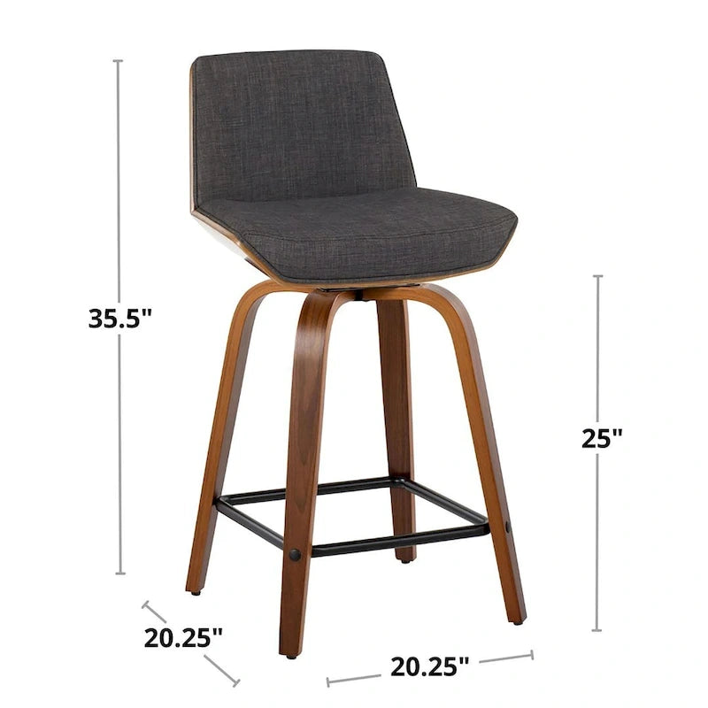 24 Fixed-Height Counter Stool with Bent Wood Legs & Square Footrest (Set of 2)
