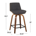 24 Fixed-Height Counter Stool with Bent Wood Legs & Square Footrest (Set of 2)