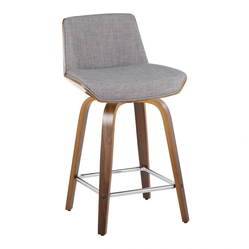 24 Fixed-Height Counter Stool with Bent Wood Legs & Square Footrest (Set of 2)