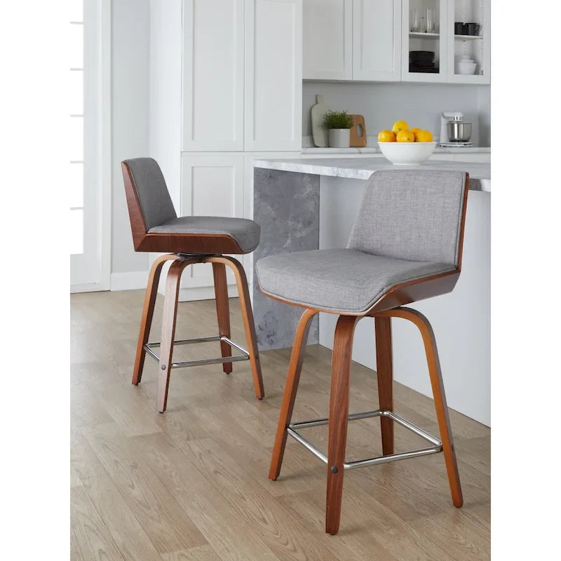 24 Fixed-Height Counter Stool with Bent Wood Legs & Square Footrest (Set of 2)
