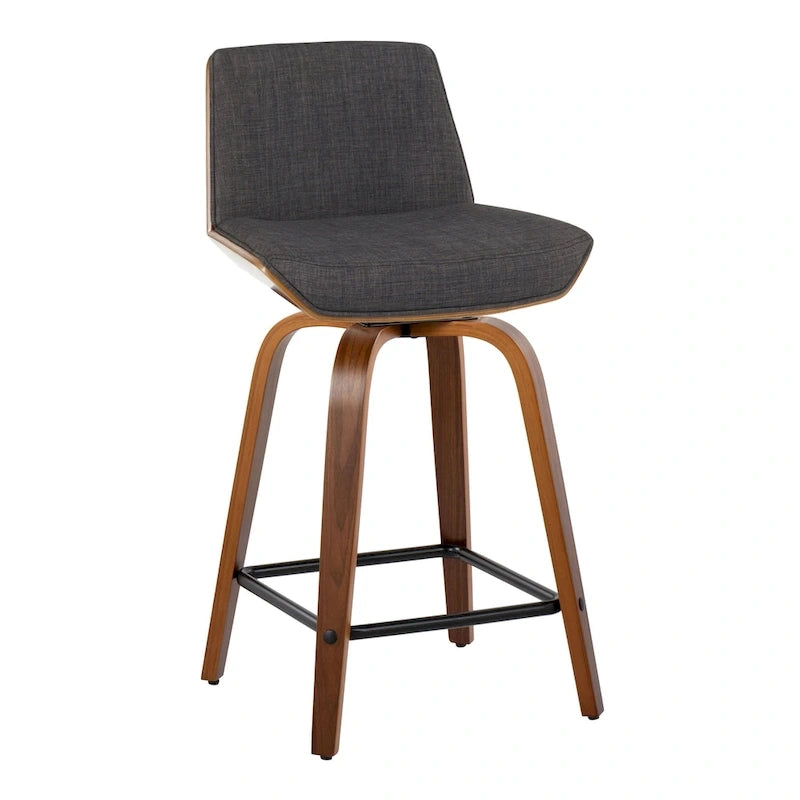 24 Fixed-Height Counter Stool with Bent Wood Legs & Square Footrest (Set of 2)