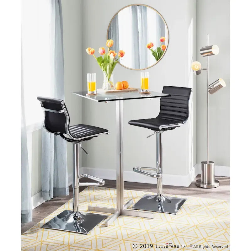 Contemporary Adjustable Bar Stool in Faux Leather - N/A