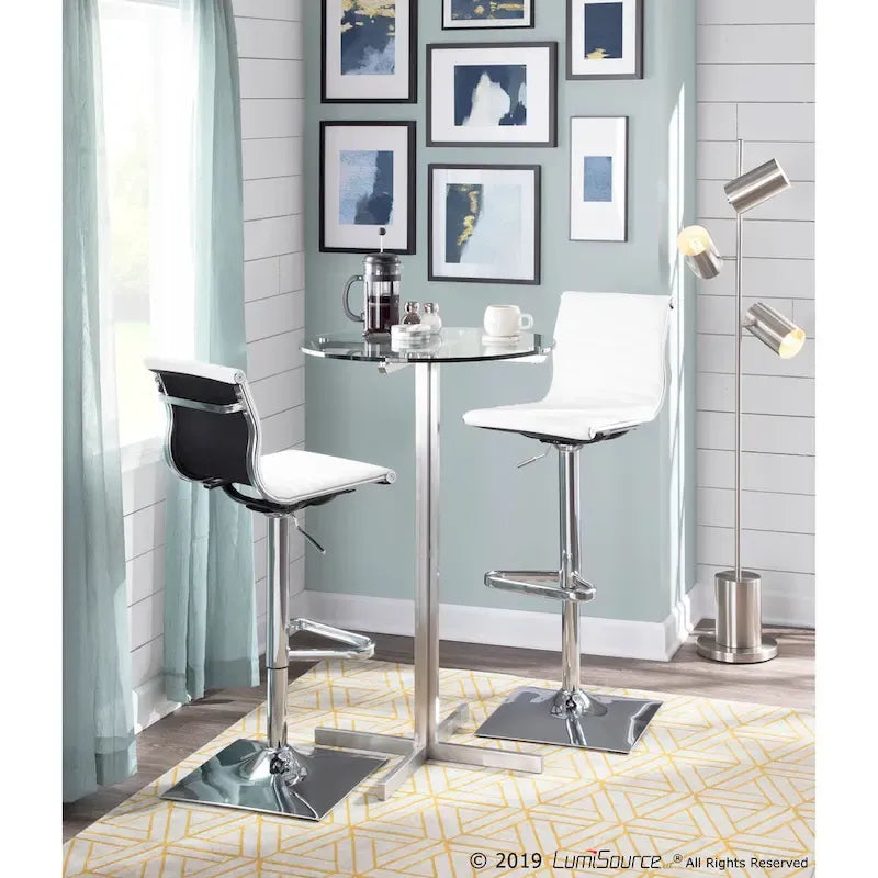 Contemporary Adjustable Bar Stool in Faux Leather - N/A