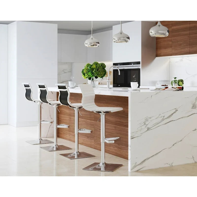 Contemporary Adjustable Bar Stool in Faux Leather - N/A
