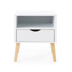 Mid-Century Modern Night Stand End Table White Wood Bedside Table