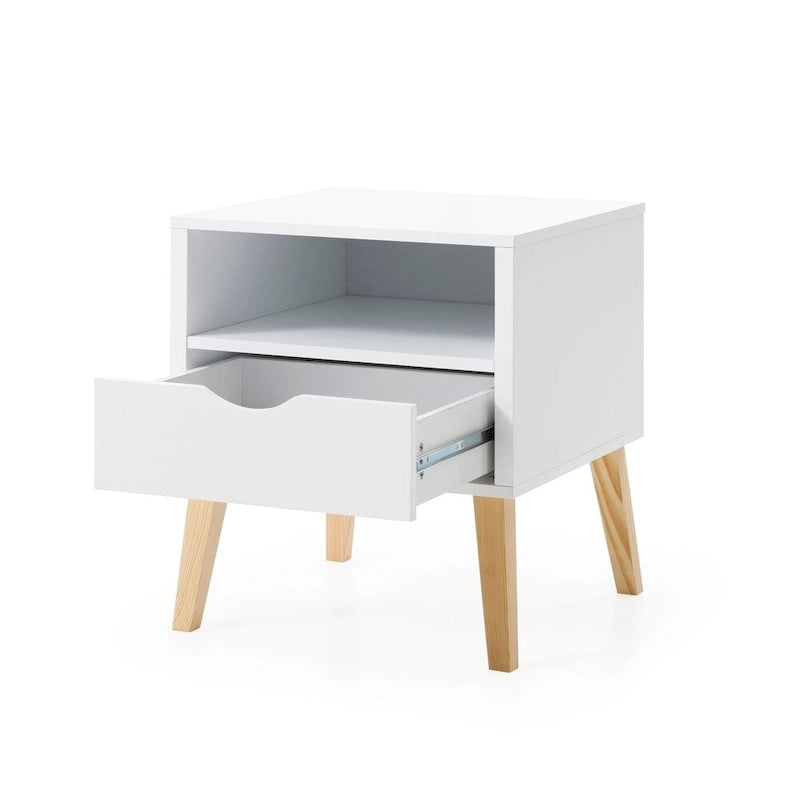 Mid-Century Modern Night Stand End Table White Wood Bedside Table